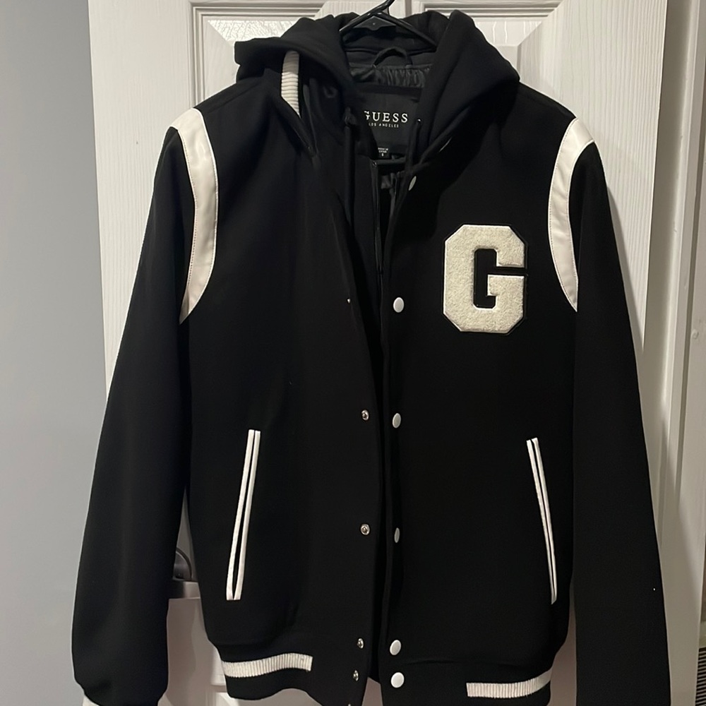 Guess Mens Hooded Varsity Jacket